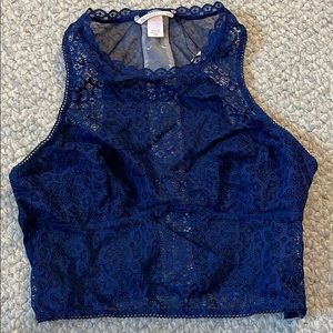 Victoria’s Secret navy lace tie up bra top